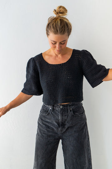 HAND CROCHET BUBBLE SLEEVE TOP