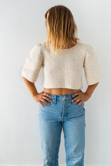 HAND CROCHET BUBBLE SLEEVE TOP