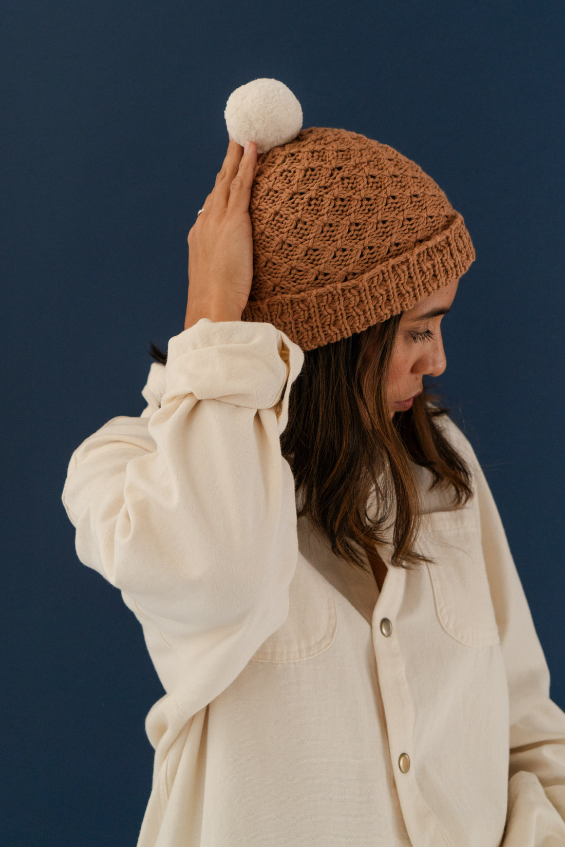 Organic Cotton Crochet Pom Beanie