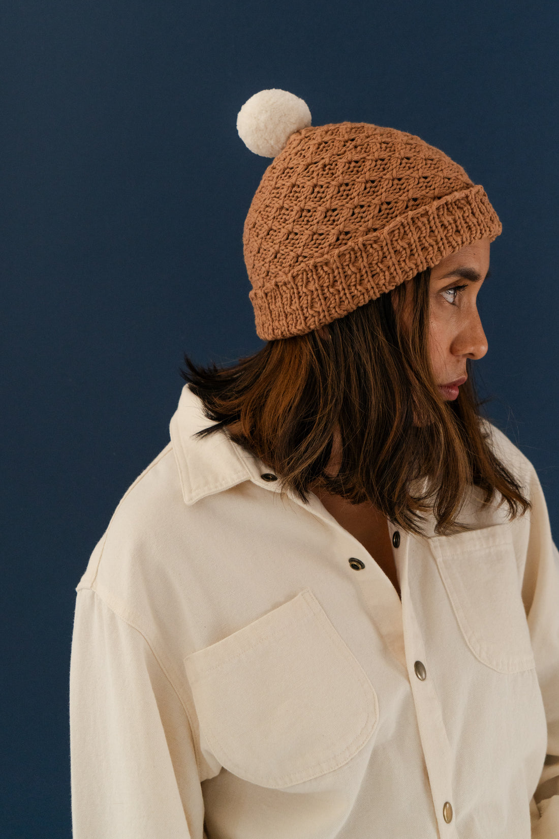 Organic Cotton Crochet Pom Beanie