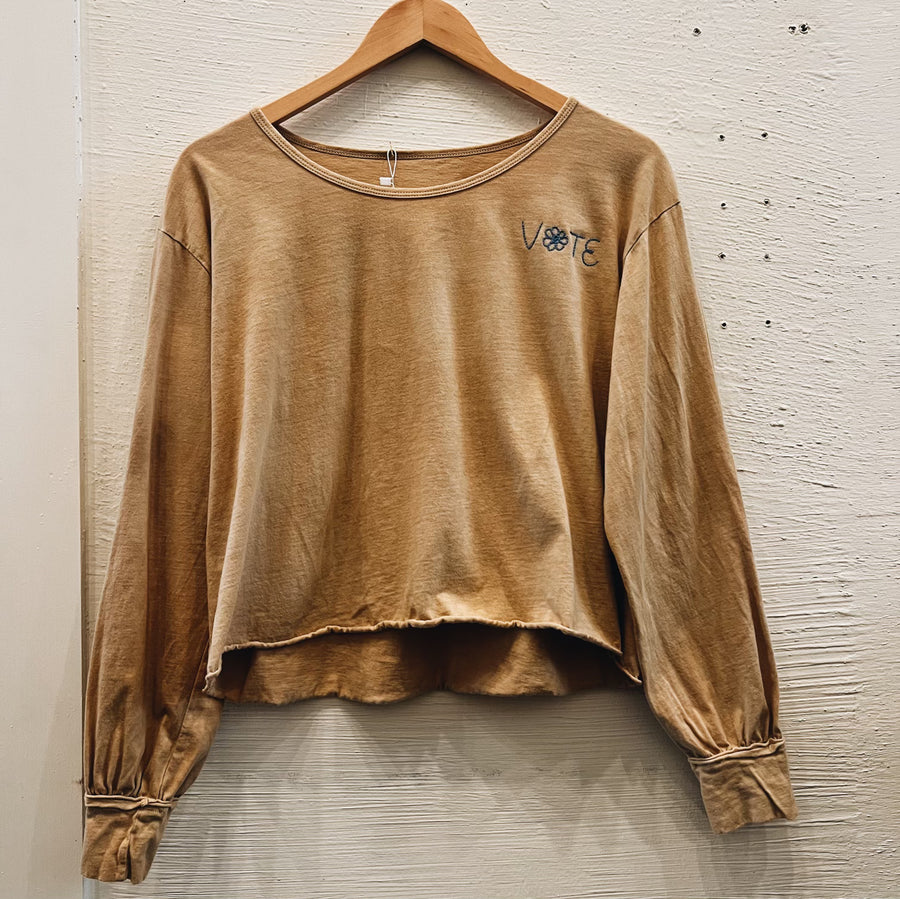 VOTE TEE long sleeve tee- Marigold w/ Blue Stitching